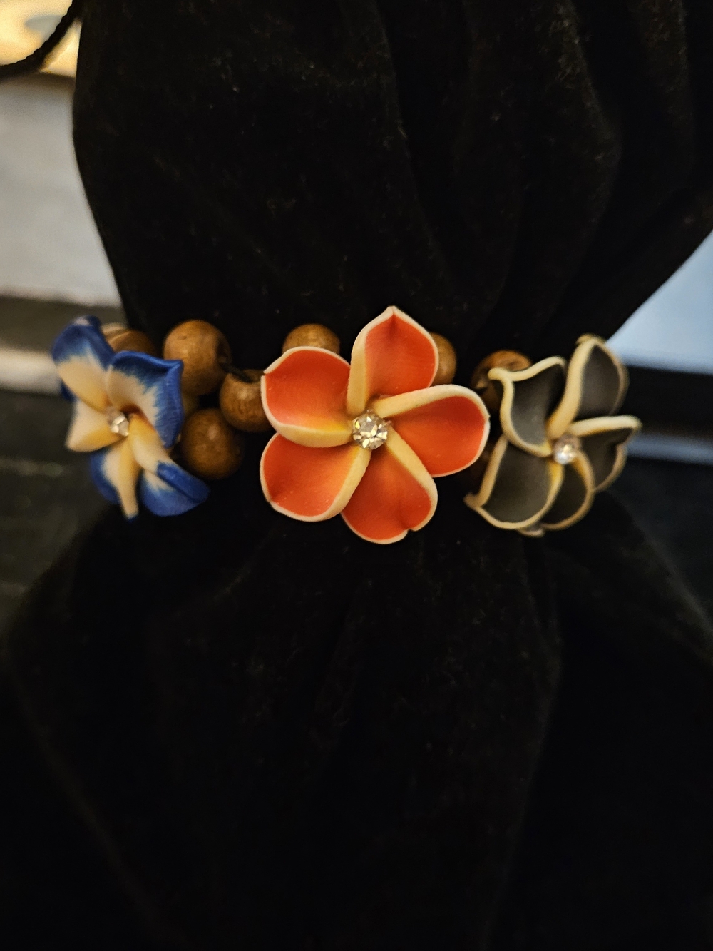 Handcrafted Orange Plumeria Flower Stretch Bracelet - Women Jewelry